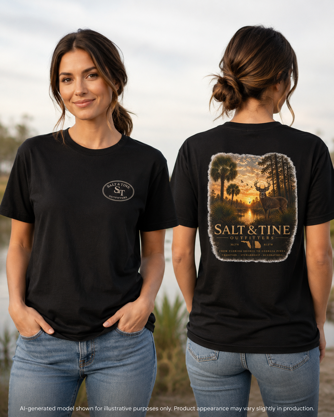 Deer Sunset and Marsh T-Shirt
