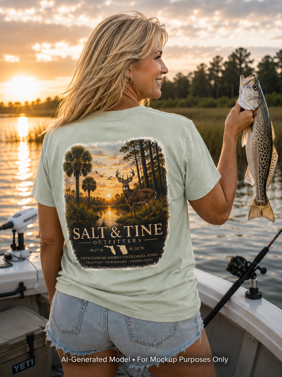 Deer Sunset and Marsh T-Shirt
