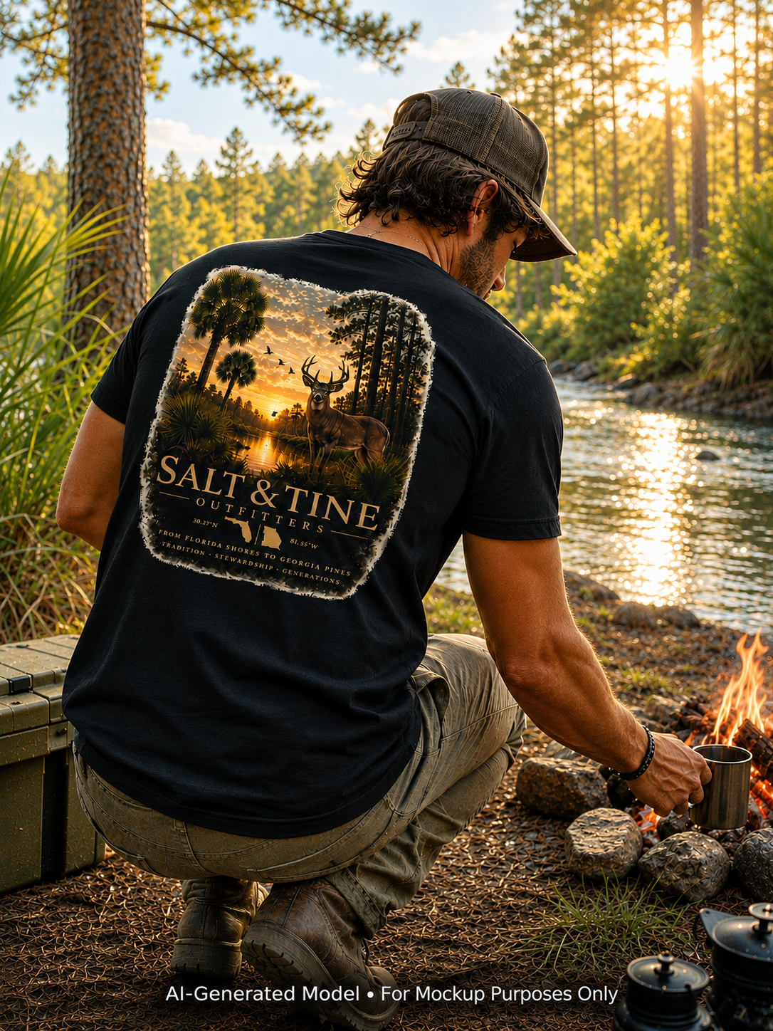 Deer Sunset and Marsh T-Shirt