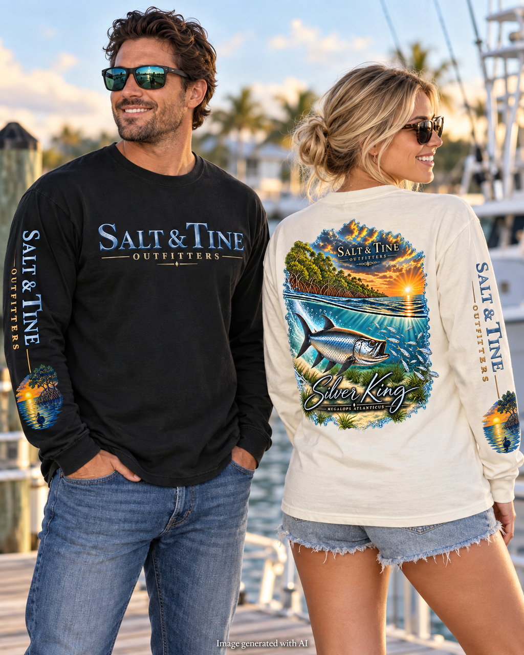 Salt & Tine Outfitters Long Sleeve Tee — 'Silver King' Fishing Graphic
