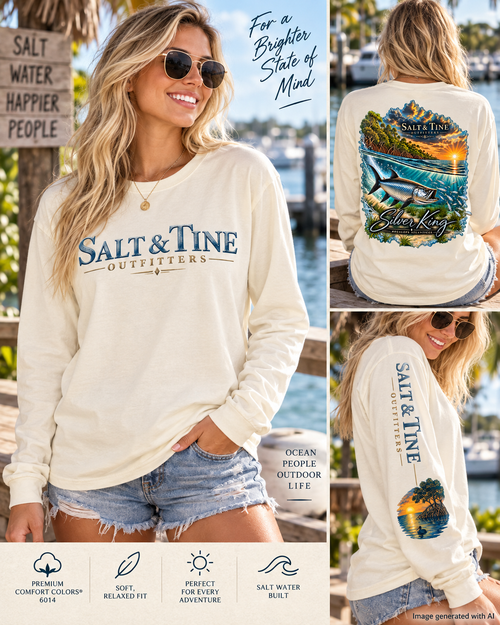 Salt & Tine Outfitters Long Sleeve Tee — 'Silver King' Fishing Graphic